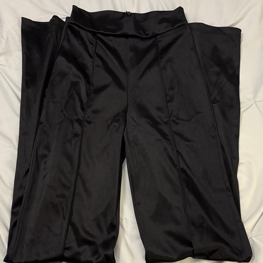 Fashion Nova Black Satin Wide Leg Pants